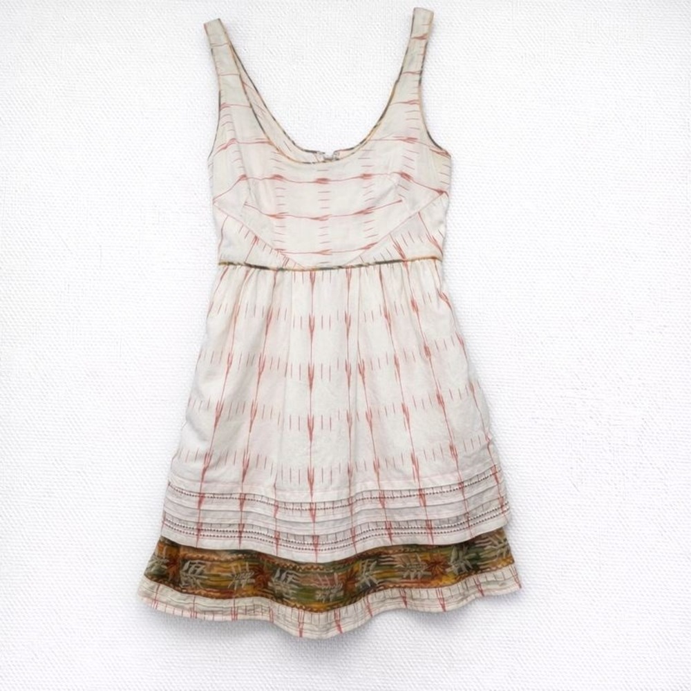 New Romantics Dress Sleeveless‎ Cream Orange Tribal Mini Boho Indie Festival